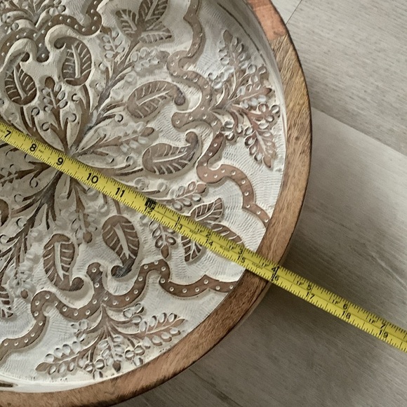 Wooden round serving tray white‎ wash distressed with handles home decor coastal - Picture 5 of 9